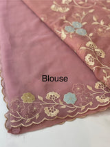 Pure Georgette saree with embriodery and applique work MS15567 PeachyPink