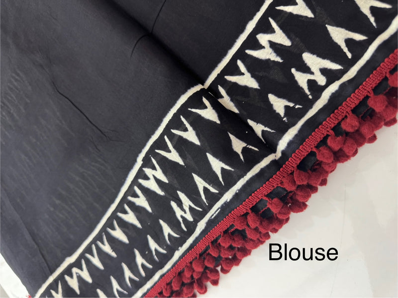 Pure mul mul cotton hand block printed saree SKRTHT