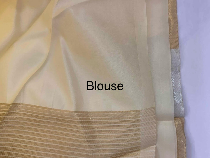 Semi silk saree with temple borders - Cream