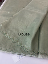 Tissue silk saree with foil work and cutdana scalloped border 
MTSS432 - DuskyGreen