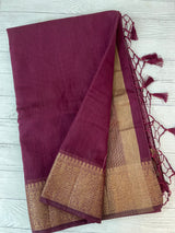 Jute silk saree with antique zari weaving MJL399 - Wine