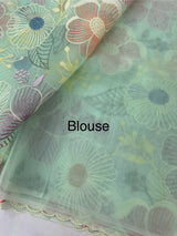 Viscose organza saree with thread work - MSH296 AquaGreen
