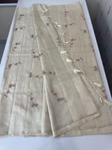 Blended tussar saree with embriodery - MS8665 Cream