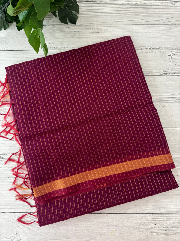 Mangalagiri Silk Cotton Saree with zari checks MS90321 Vadamalli