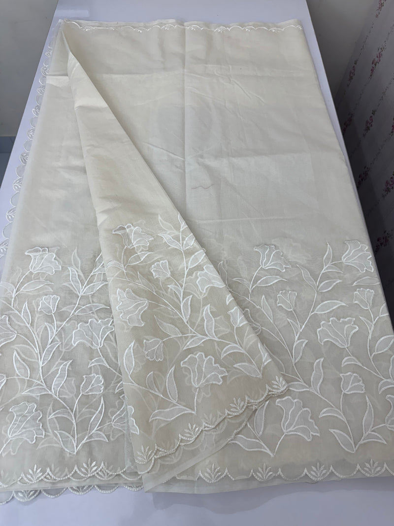 Mul chanderi applique work saree  MSH115 - Offwhite