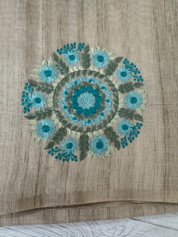 Blended tissue tussar saree with embriodery - MS8945