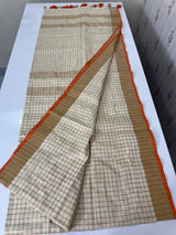Linen checks saree with zari border MLS9766- Cream & Orange