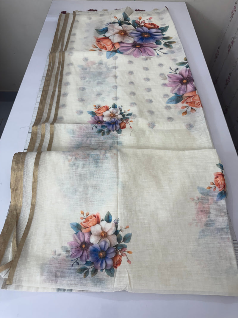 Digital printed semi Linen Saree MLS615- 10