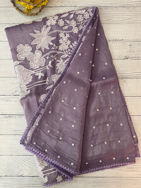 Crush Organza Applique work saree MS14997- DuskyLavender
