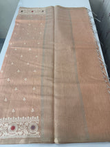 Tissue linen saree with embroidery MTL451 PeachPink