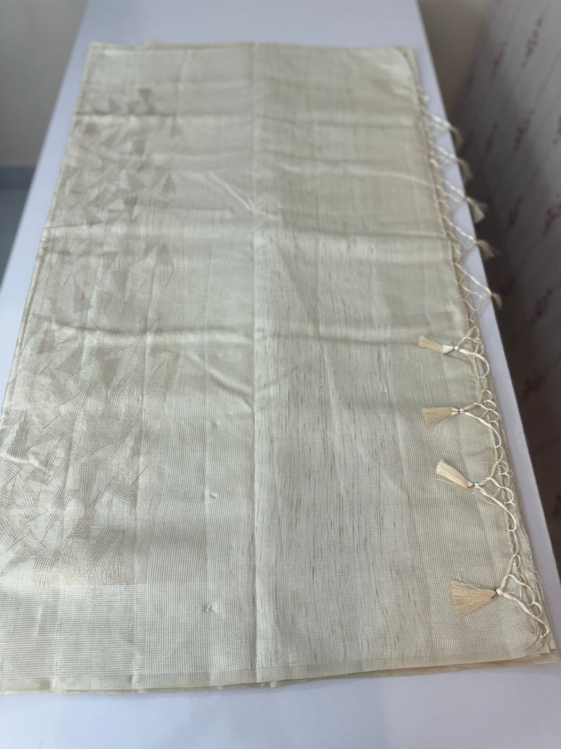 Blended tussar saree with embriodery - MS8665 (1)Pearl Cream