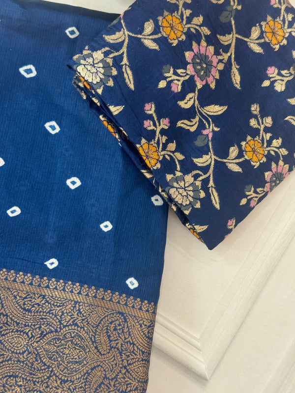 Soft dola silk saree with brocade banarasi  blouse MDLS212- DeepBlue