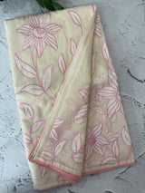 Mul chanderi applique work saree MSH182 - Offwhite to Pink