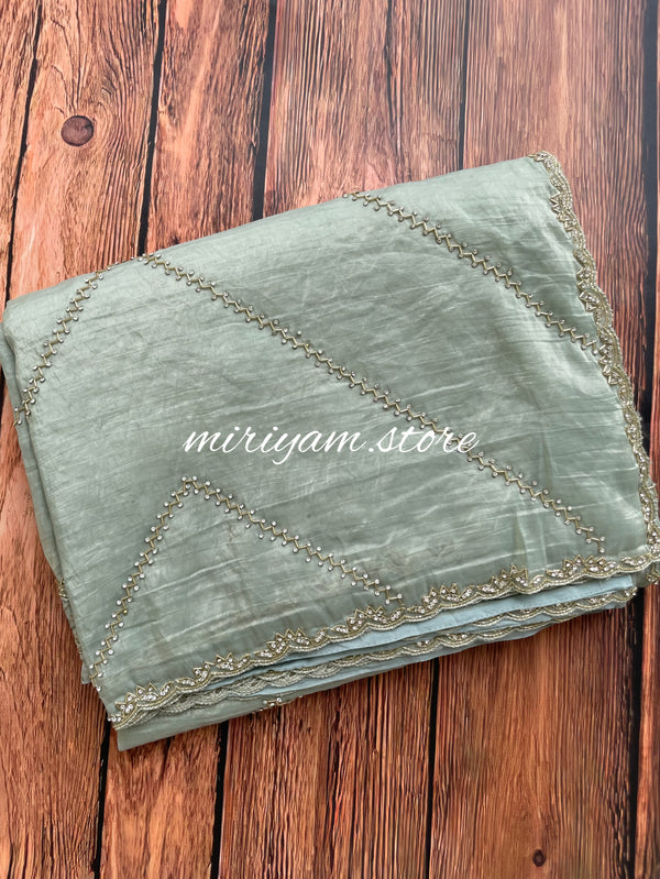 Handworked crush Organza saree with stones and cutbeads MZTS116 - Pastel Green