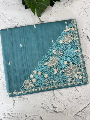 Cutwork Semi tussar saree MTSS674 Blue