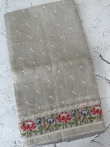 Semi linen saree with embroidery- MS15167