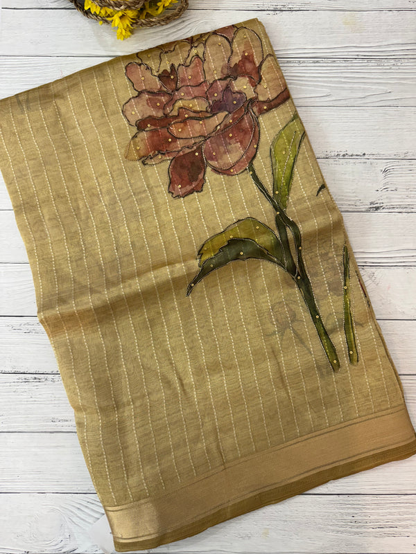 Tissue silk saree with digital prints and sequence work MS8188