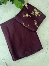 Plain crushed chiffon georgette saree with handworked blouse - MCB657 Wine