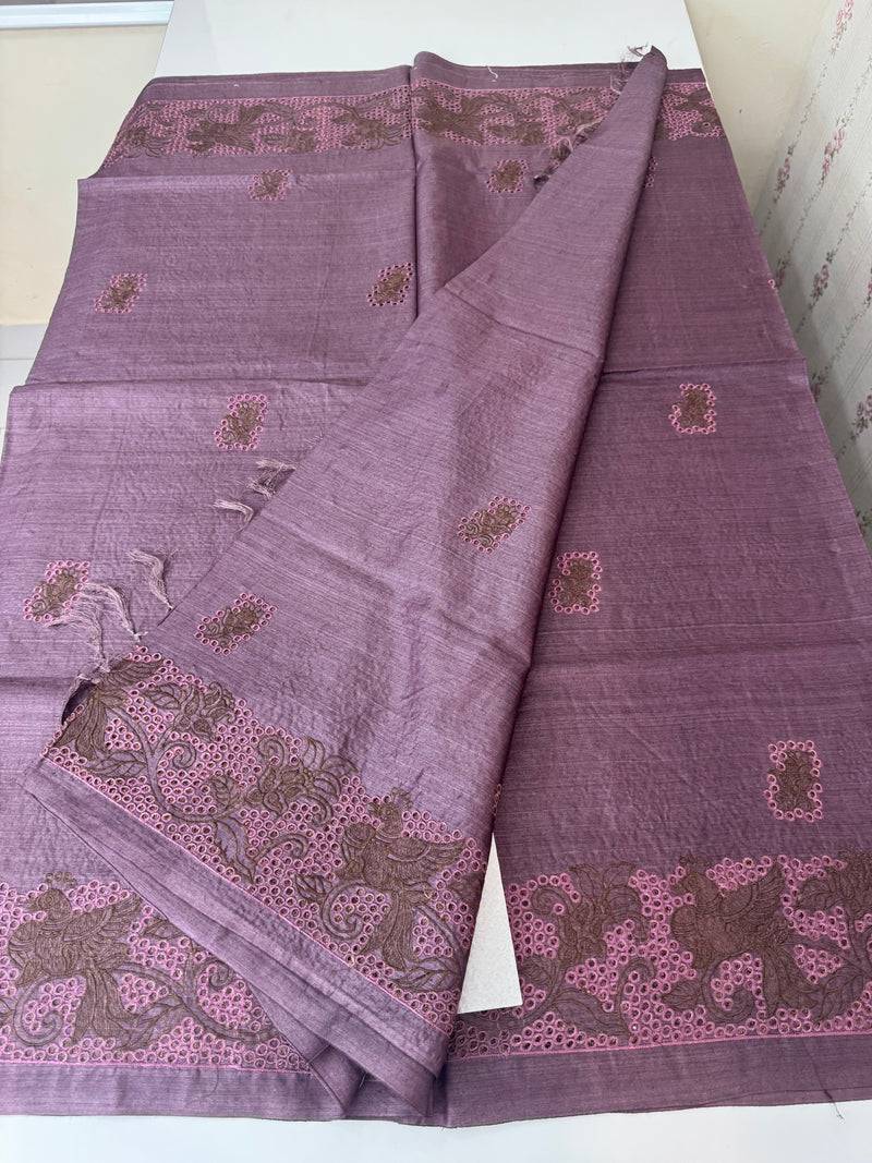 Pure bamboo tussar silk saree with cutwork & embriodery - MTSS670