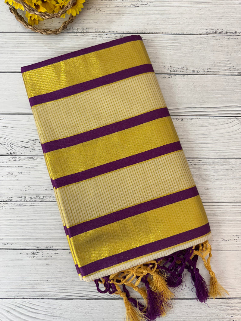 Kerala tissue saree- Gold lines