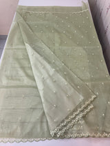 Glassy tissue organza saree with embroidery FKF121 - DuskyGreen