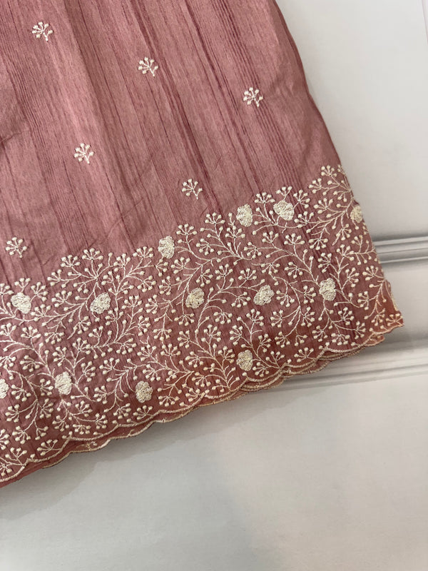 Embroidered Crepe semi tussar silk saree- MSS737 DuskyPeach