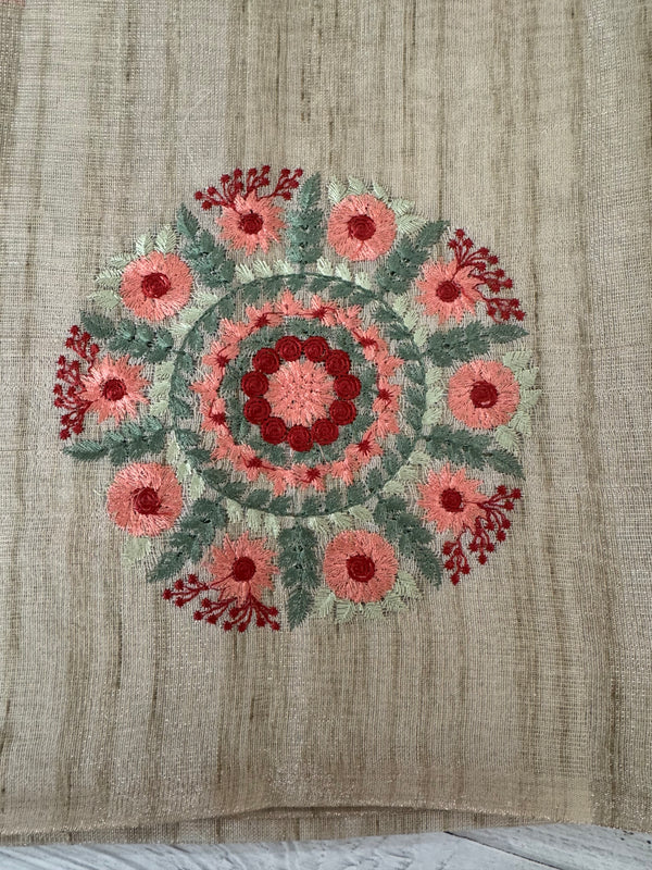 Blended tissue tussar saree with embriodery - MS8945