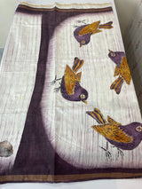 Semi tussar saree with hand painting, kanta embroidery and Pita work MS3433