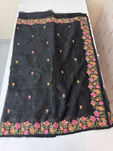 Soft kota checks saree with embroidery  - MS7843 Black