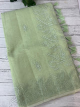 Semi organza saree with lace embroidery MSH117- Pastel PistaGreen