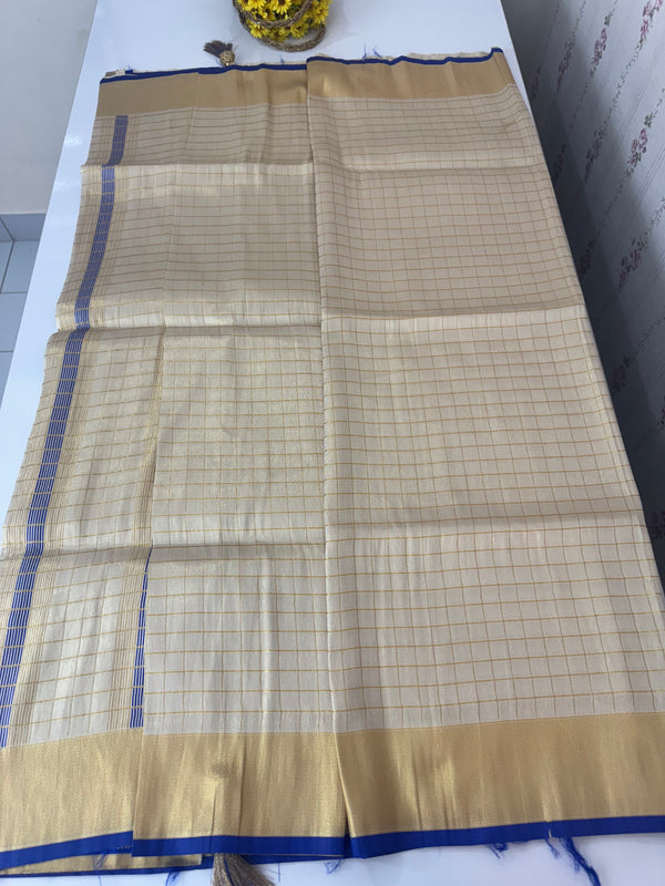Tissue mix Soft silk saree with checks zari weaving MS8146