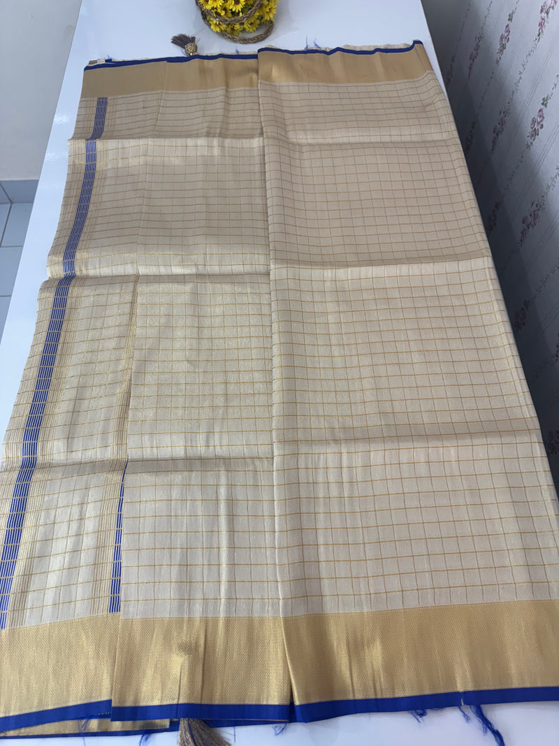 Tissue mix Soft silk saree with checks zari weaving MS8146
