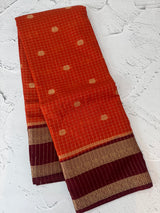 Checks Soft crepe silk saree with zari weaving MSH1973- Orange to DeepMaroon