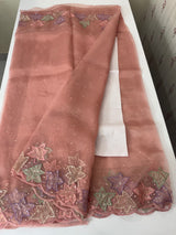 Handworked glass organza saree with applique work- MSHW227- Peach