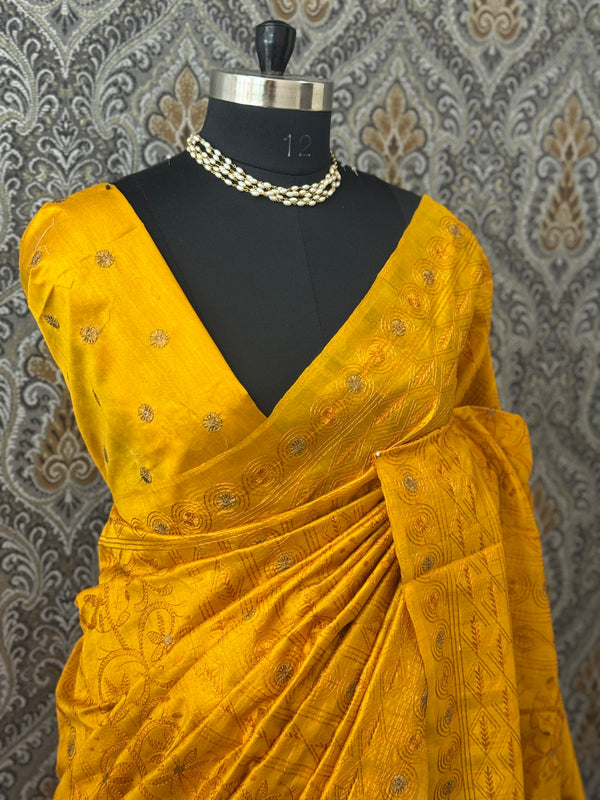 Blended tussar silk saree with embroidery - MS78911