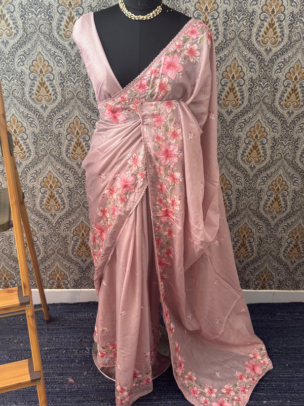 Soft kota checks saree with embroidery SVPSSR DustyMauve