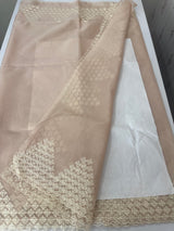 Soft Organza saree with embroidery and sequins borders - MCK286 NudePeach