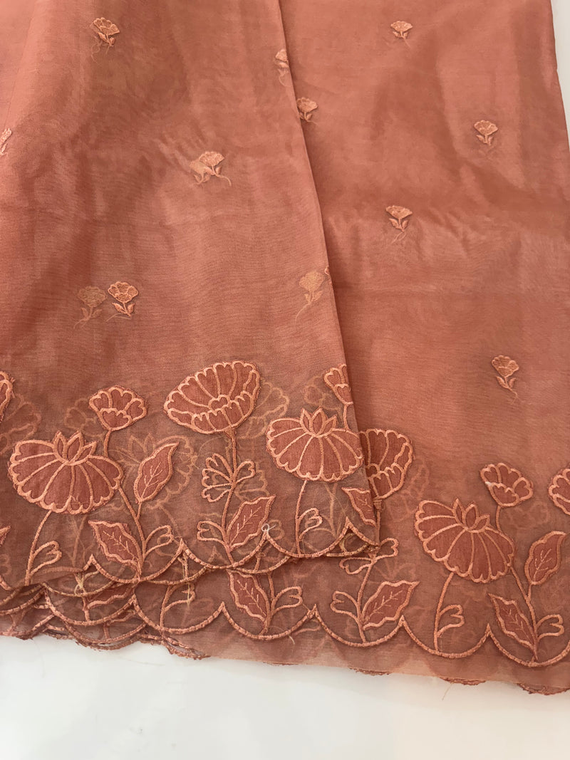 Viscose Organza saree with applique work-MSH103 DuskyPeach