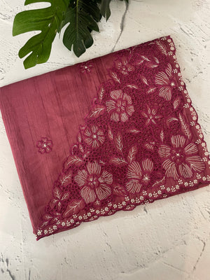 Cutwork Semi tussar saree MTSS680 CrimsonPink