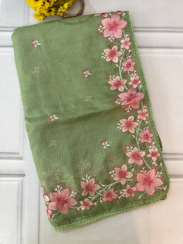 Soft kota checks saree with embroidery SVPSSR Green
