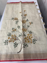 Tissue linen saree with handpainting and kanta work blouse MS14462 (5)