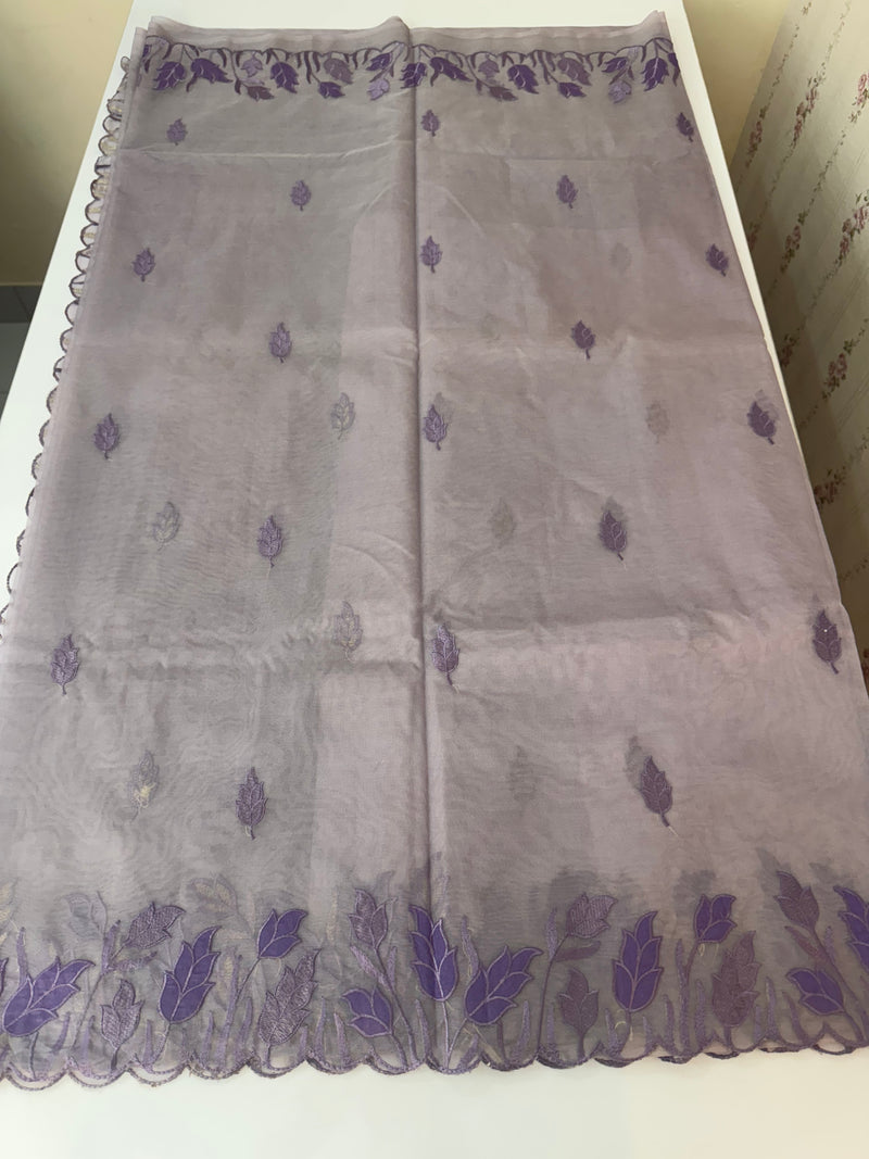 Viscose Organza saree with applique work-MSH103 Mauve