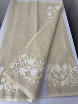 Jute linen saree with applique work MSH276 Chiku
