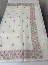 NetKota saree with embroidery - MS14890 White to Pink