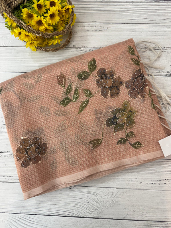 Handworked Tissue silk saree with French Knots MS7776 DuskyPeach
