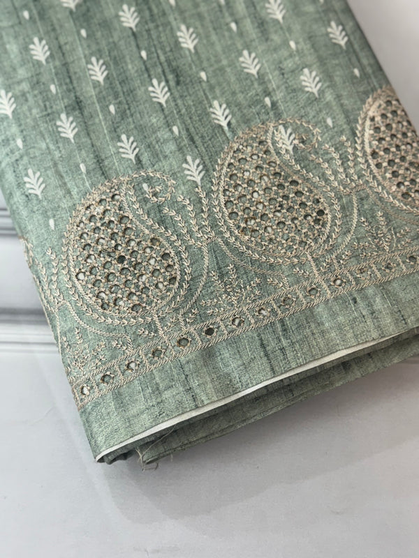 Cutwork blended tussar saree SNFNICY DuskyGreen