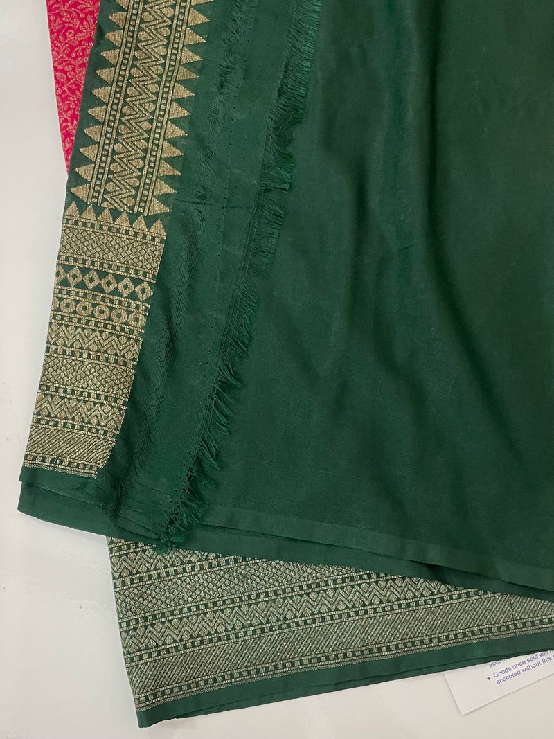 Banarasi semi katan saree with contrast border MS6665 - Pink to Green