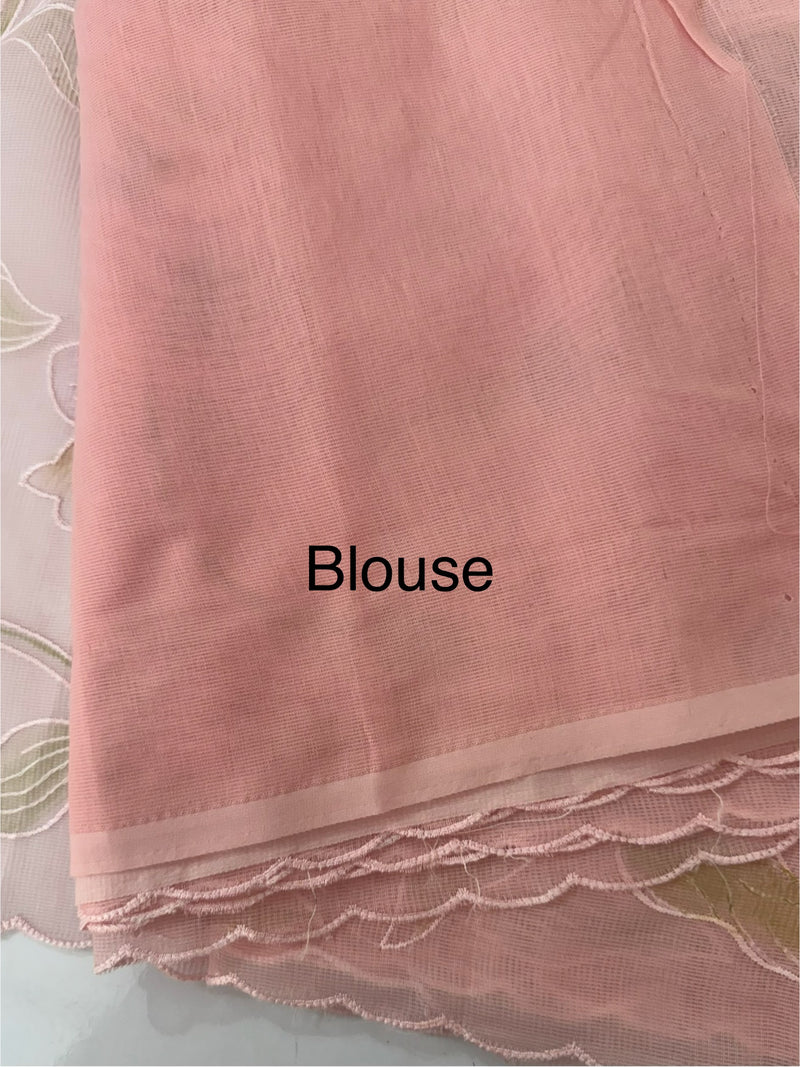 Supernet saree with embroidery and handpainting MSH104- Pastel PeachPink