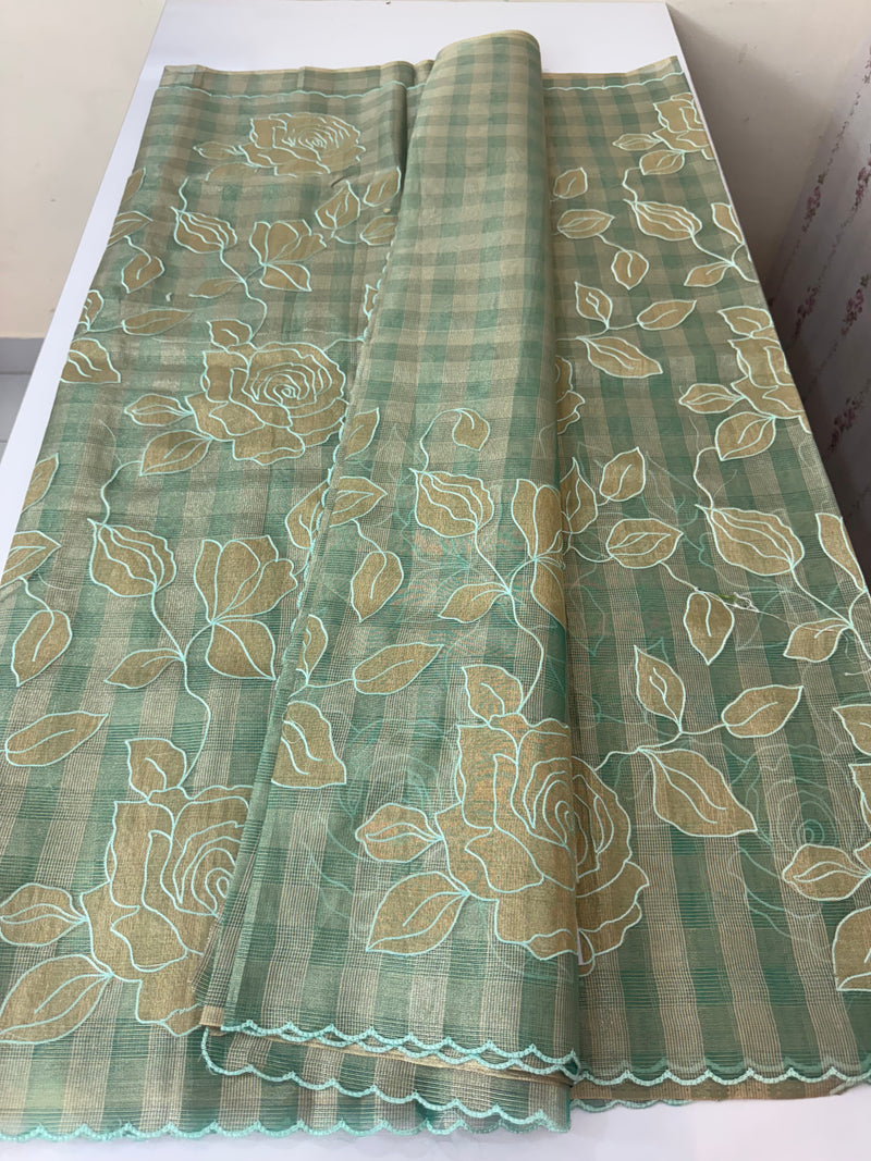 Tissue Silk applique work saree MSH133- JadeGreen