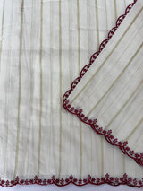 Mul chanderi cotton saree with scalloped borders - MNM131 Maroon